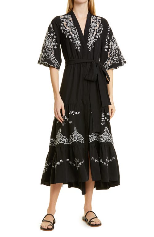 KOBI HALPERIN Gabbi Embroidered Dress in Black/White at Nordstrom, Size Xx-Large
