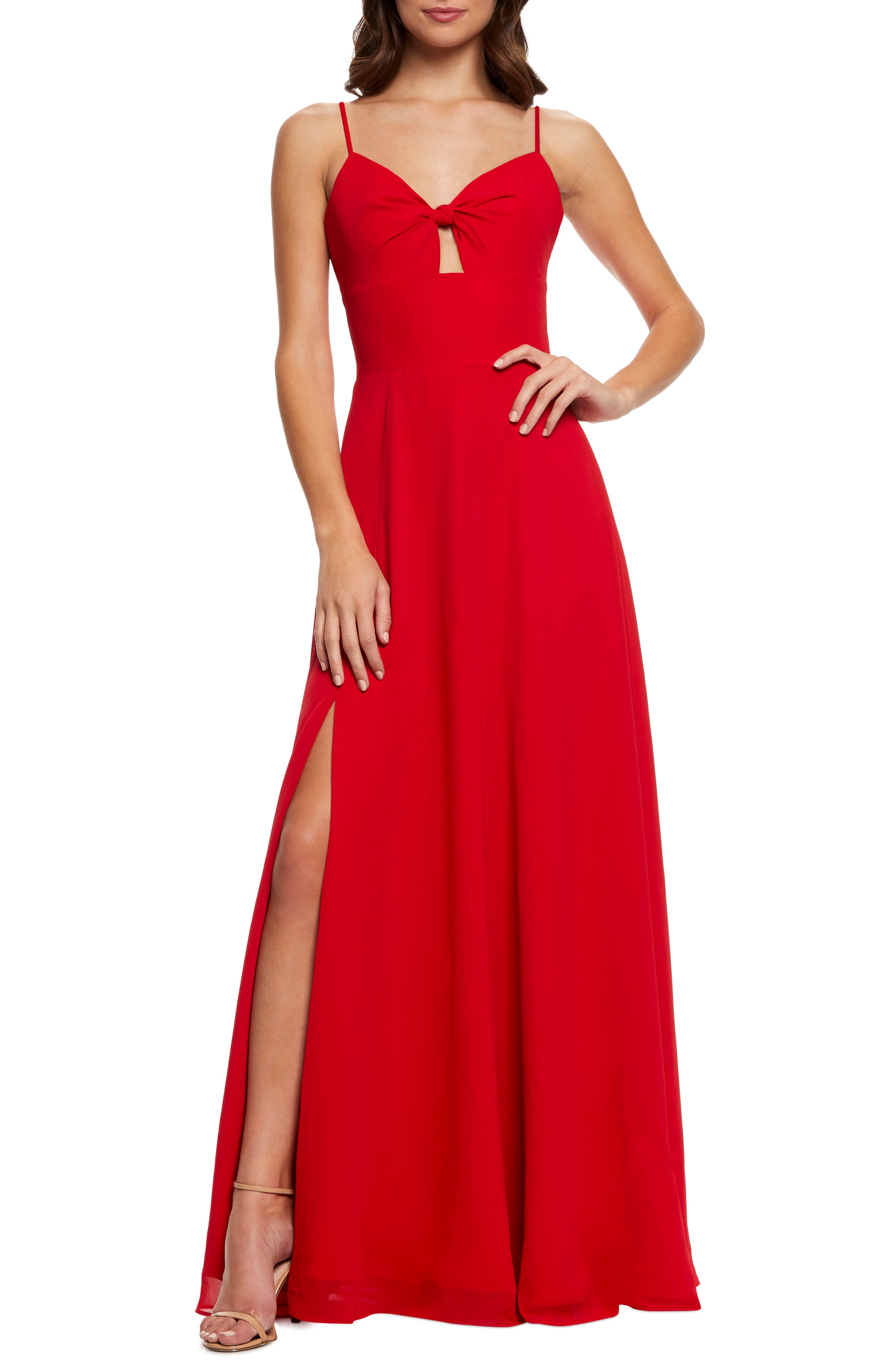 Dress The Population Cambria Tie Bodice Evening Dress, Red