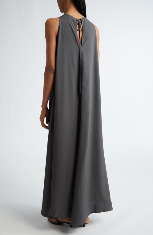 Shop Totême Toteme T-strap Crepe Back Satin Maxi Dress In Lead