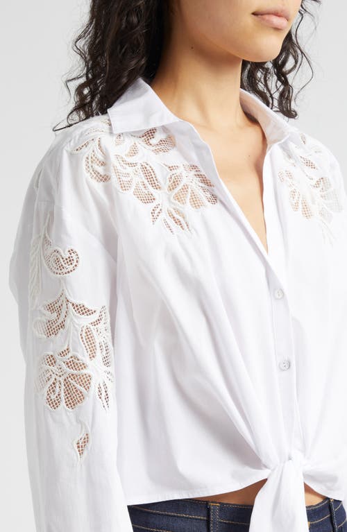 Shop Cinq À Sept Marianna Mesh Embroidered Button-up Shirt In White