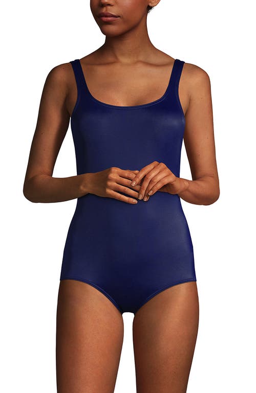 Shop Lands' End Scoop Neck Tugless Sporty One Piece Swimsuit In Deep Sea Navy