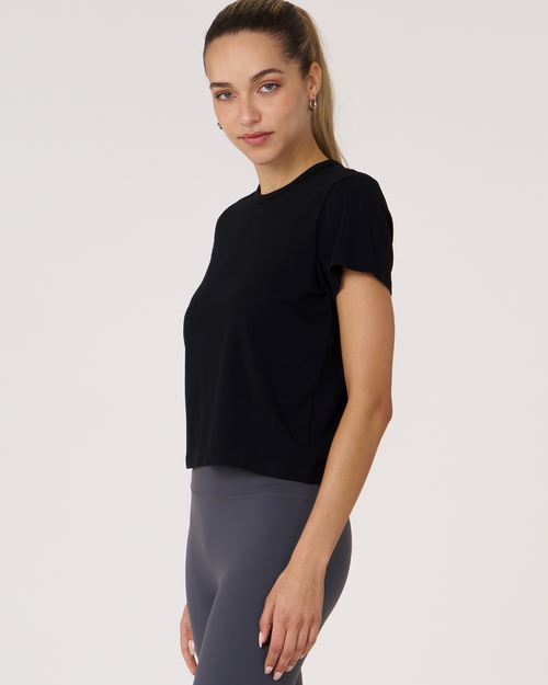 Shop Rebody Active Rebody Essentials Short Sleeve Crop Tee In Black