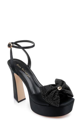 Dee Ocleppo Women's Maui Square Toe Rhinestone Accented Bow High Heel Platform Sandals In Black Satin