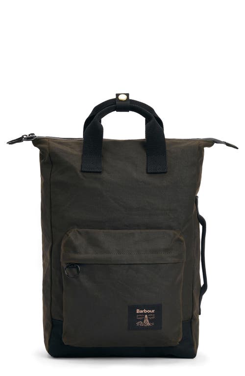 Barbour Field Water Resistant Waxed Cotton Backpack In Olive/black