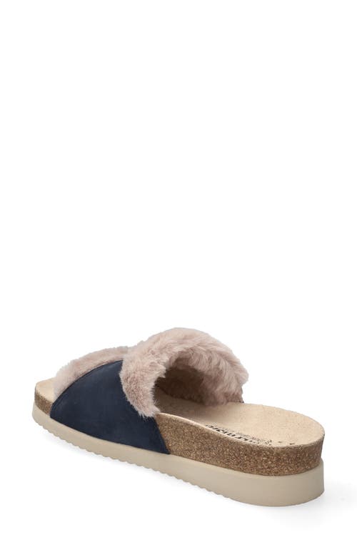 Mephisto Hemeline Faux Fur Slide Sandal In Jeans Blue