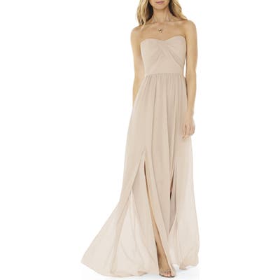 Social Bridesmaids Strapless Georgette Gown, Beige
