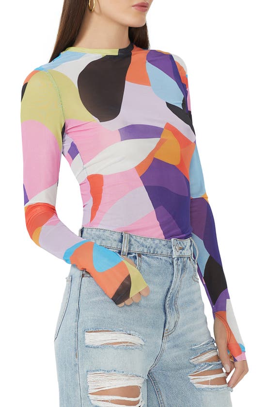 Afrm Kaylee Print Mesh Top In Abstract Color Block
