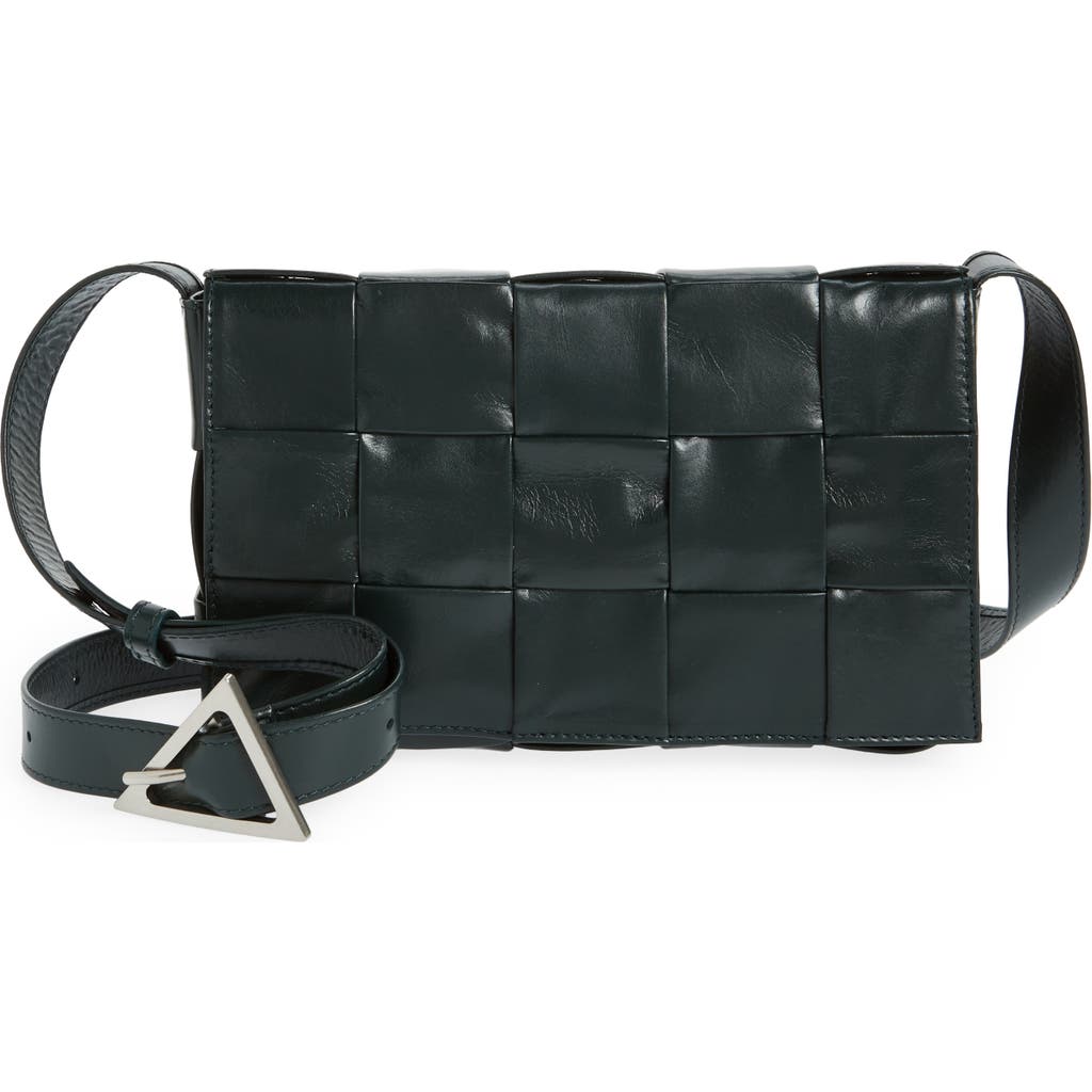 Bottega Veneta Cassette Intrecciato Leather Crossbody Bag In Black