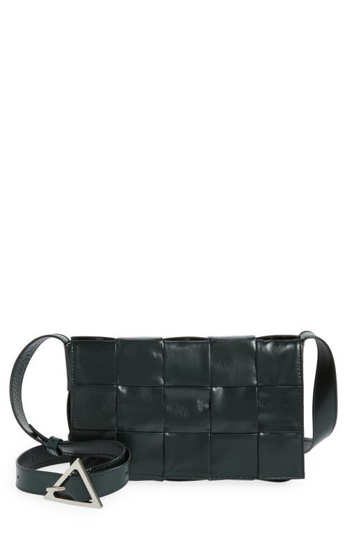 Bottega Veneta Cassette Intrecciato Leather Crossbody Bag in Inkwell/Silver