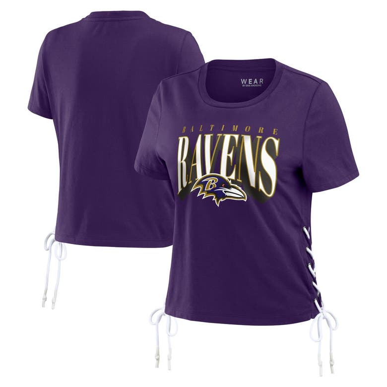 Wear By Erin Andrews Purple Baltimore Ravens Lace Up Side Modest Cropped T-shirt In Purple