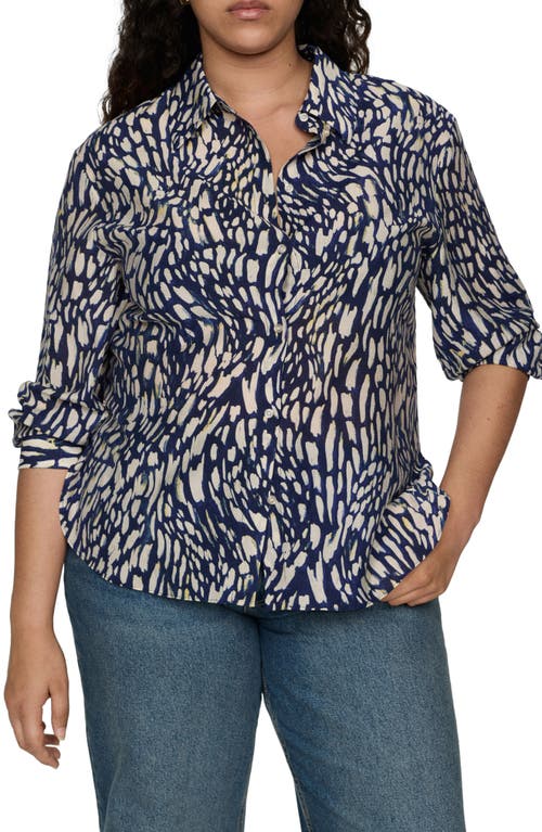 Shop Mango Abstract Print Button-up Shirt In Blue