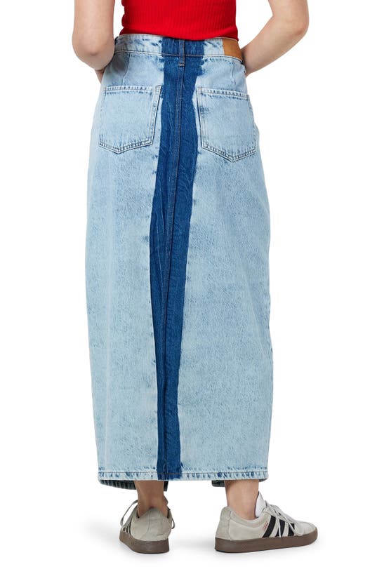 Shop Noisy May Rinna Colorblock Front Slit Denim Midi Skirt In Medium Blu Denim Colorblck