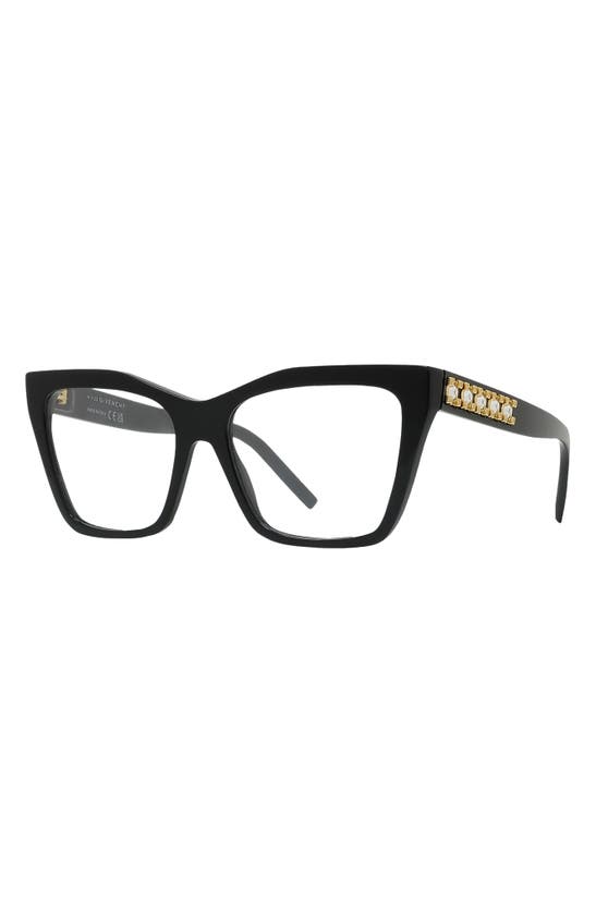 Givenchy Plumeties 55mm Rectangular Optical Glasses In Shiny Black