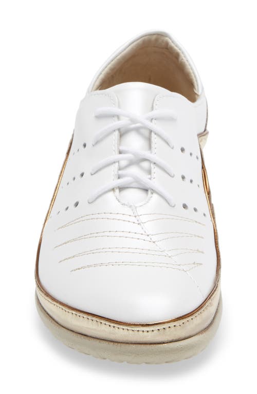 Shop Naot 'kumara' Flat In White Pearl/gold Leather