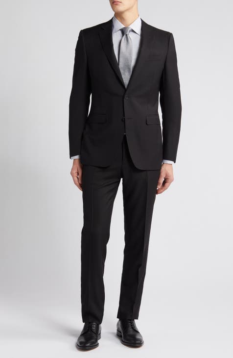 Milano Trim Fit Solid Black Wool Suit (Regular & Big)