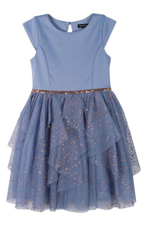 Zunie Kids' Glitter Mesh Cascade Party Dress in Slate Blue 