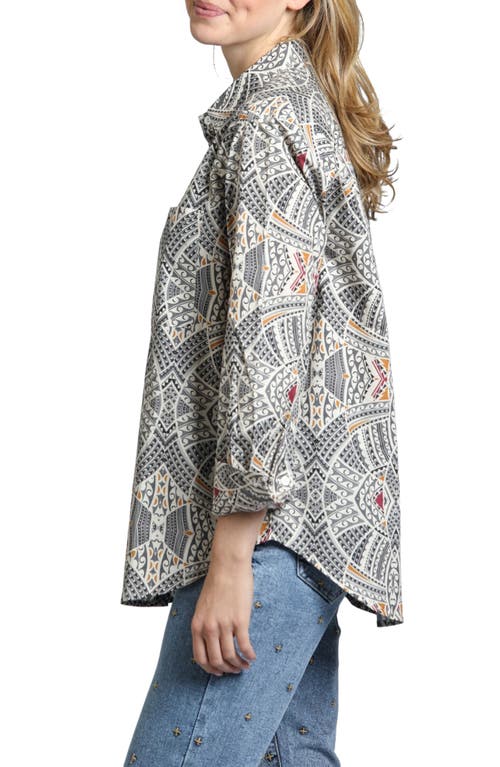 Shop Apny Geo Print Relaxed Fit Button-up Shirt In Grey Multi