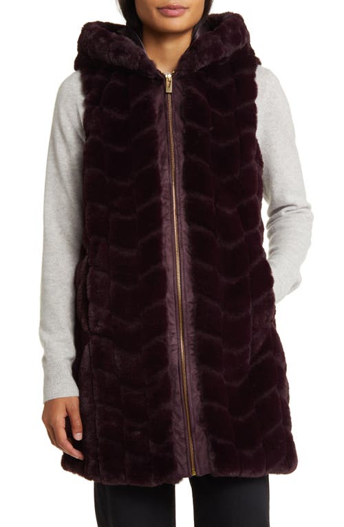 Hooded Faux Fur Vest in Burgundy