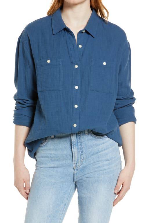 caslon(r) Long Sleeve Gauze Button-Up Shirt in Blue Ensign