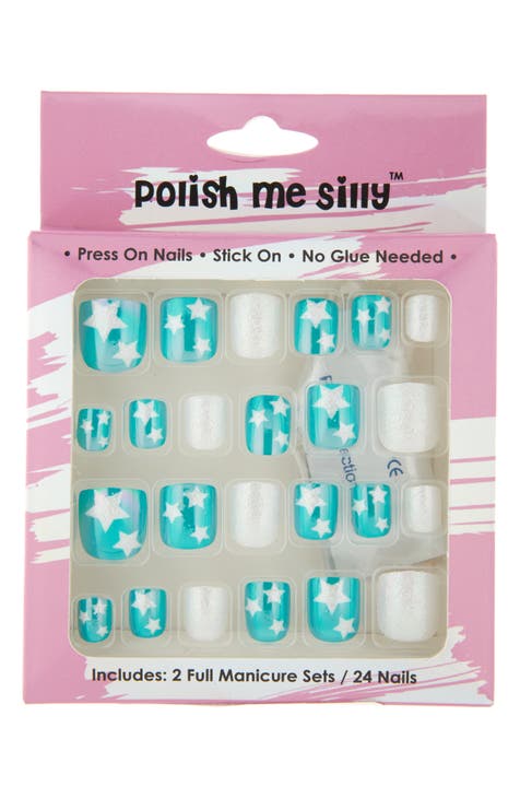 Teal Glitter Star Press-On Nails