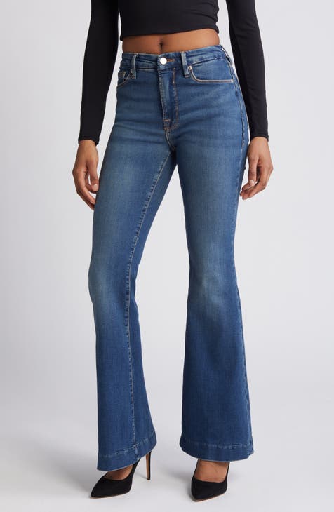  Women's Plus Size Jeans Plus High Waist Split Hem Flare Leg  Jeans (Color : Dark Wash, Size : X-Large) : Clothing, Shoes & Jewelry