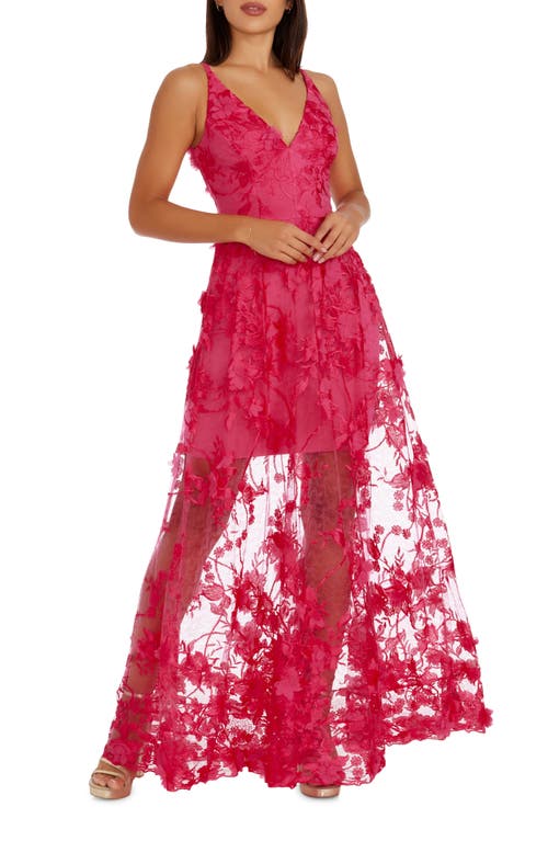 Dress the Population Sidney Deep V-Neck 3D Lace Gown at Nordstrom,