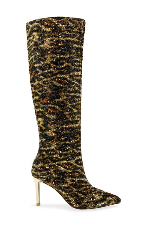 Shop Betsey Johnson Brea Embellished Knee High Boot In Leopard