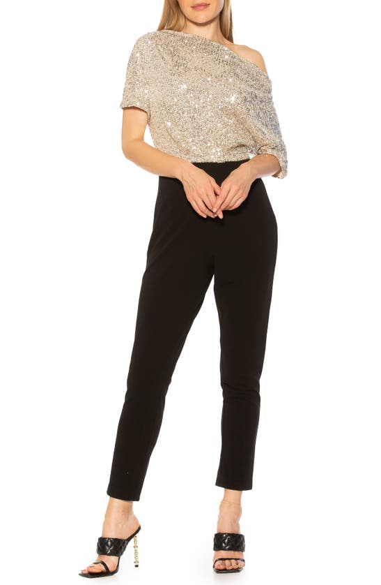 Alexia Admor Athena Draped Oneshoulder Jumpsuit In Silver/ Black