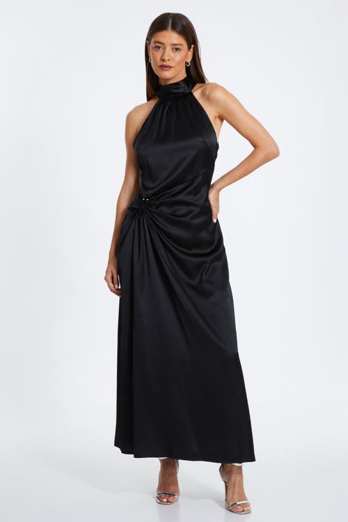 Shop Quiz Satin Halterneck Midi Dress In Black