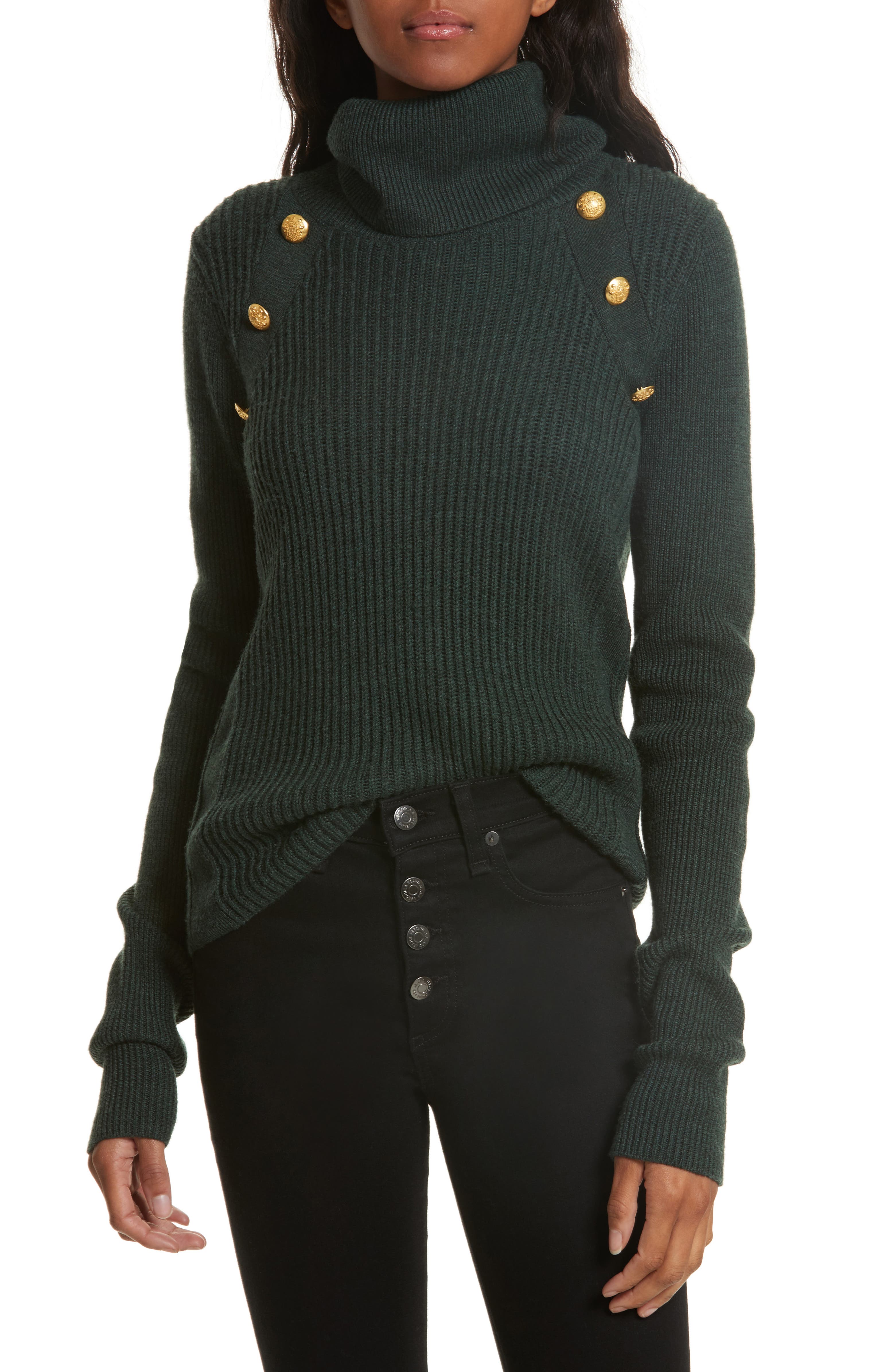 Veronica Beard Pearson Button Detail Merino Wool Sweater | Nordstrom