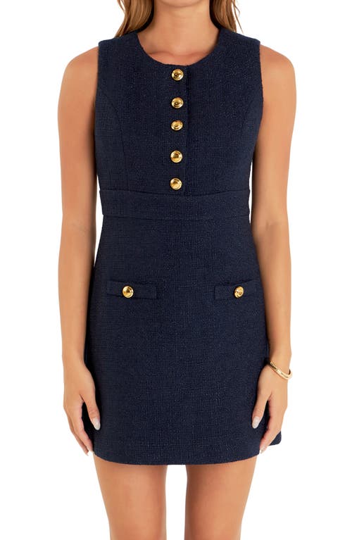 ENGLISH FACTORY ENGLISH FACTORY GOLDEN BUTTON SLEEVELESS TWEED MINIDRESS 