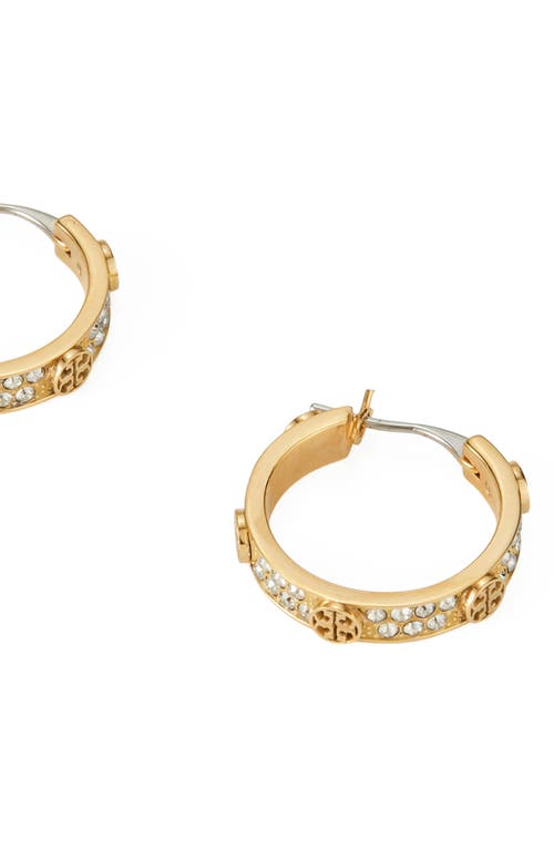 Shop Tory Burch Small Miller Crystal Hoop Earrings In Tory Gold/crystal