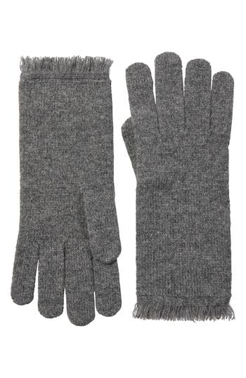 Amicale Fringed Cashmere Knit Gloves In Gray