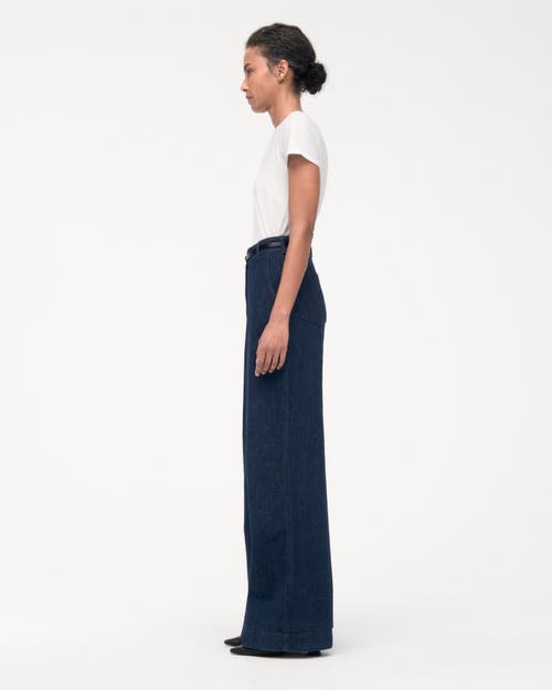 Another Tomorrow Chambray Relaxed Wide Leg Pants Dark Blue In Dark Wash