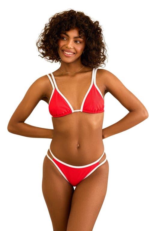 Dippin Daisys Cyrus Double Strap Bikini Bottom in Poppy/white Rib at Nordstrom, Size X-Large