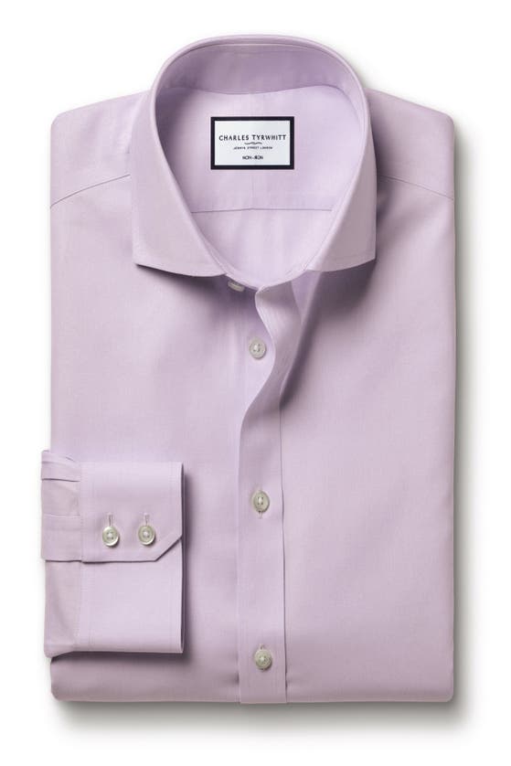 Shop Charles Tyrwhitt Non-iron Twill Cutaway Slim Fit Shirt Single Cuff In Lilac Purple
