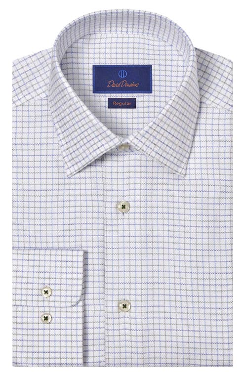 David Donahue Regular Fit Check Dobby Twill Dress Shirt in White/Green 