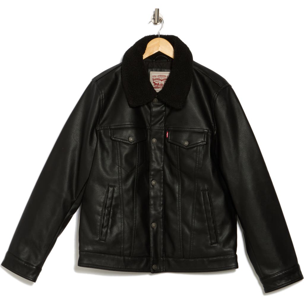 Levi's® Faux Leather Faux Shearling Collar Jacket In Black