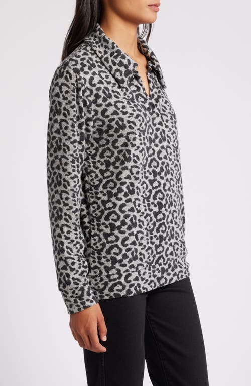 Loveappella Johnny Collar Pullover In Gray/black
