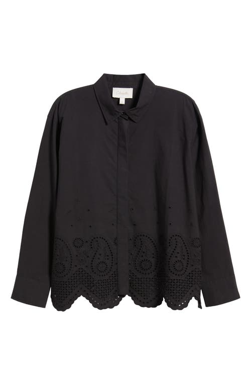 Shop Cleobella Trisha Scallop Edge Eyelet Organic Cotton Shirt In Black