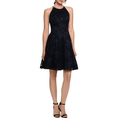 Xscape Lace Fit & Flare Cocktail Dress, Black