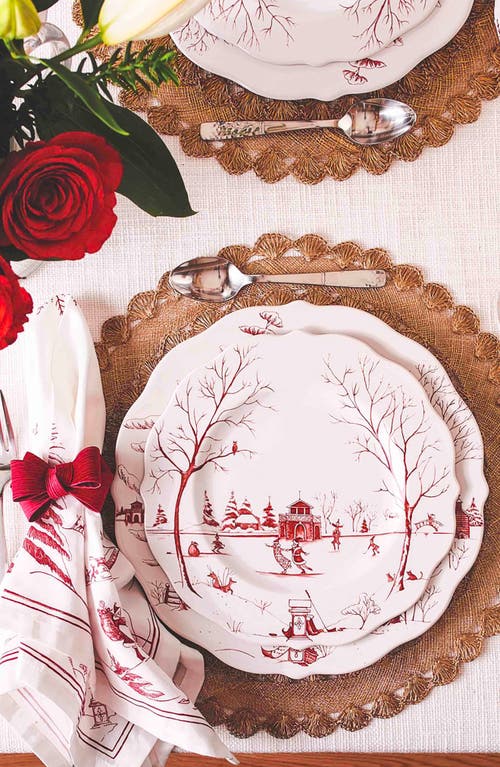 Shop Juliska Country Estate Winter Frolic Set Of 4 Napkins In Ruby