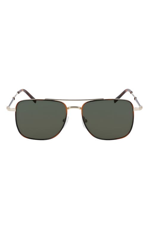 Shop Ferragamo 56mm Rectangle Sunglasses In Gold/tortoise/green