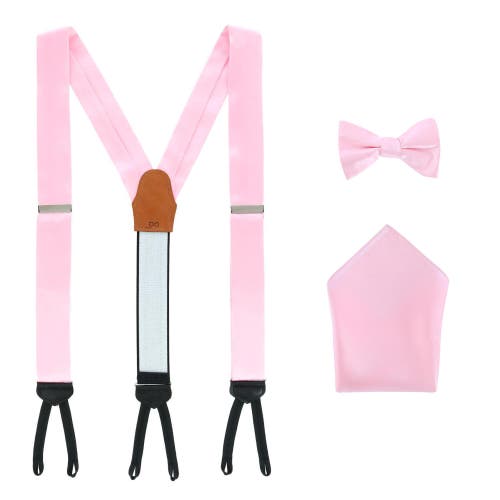 Trafalgar Sutton Solid Color Silk Brace Bow Tie & Pocket Square Combo In Pink