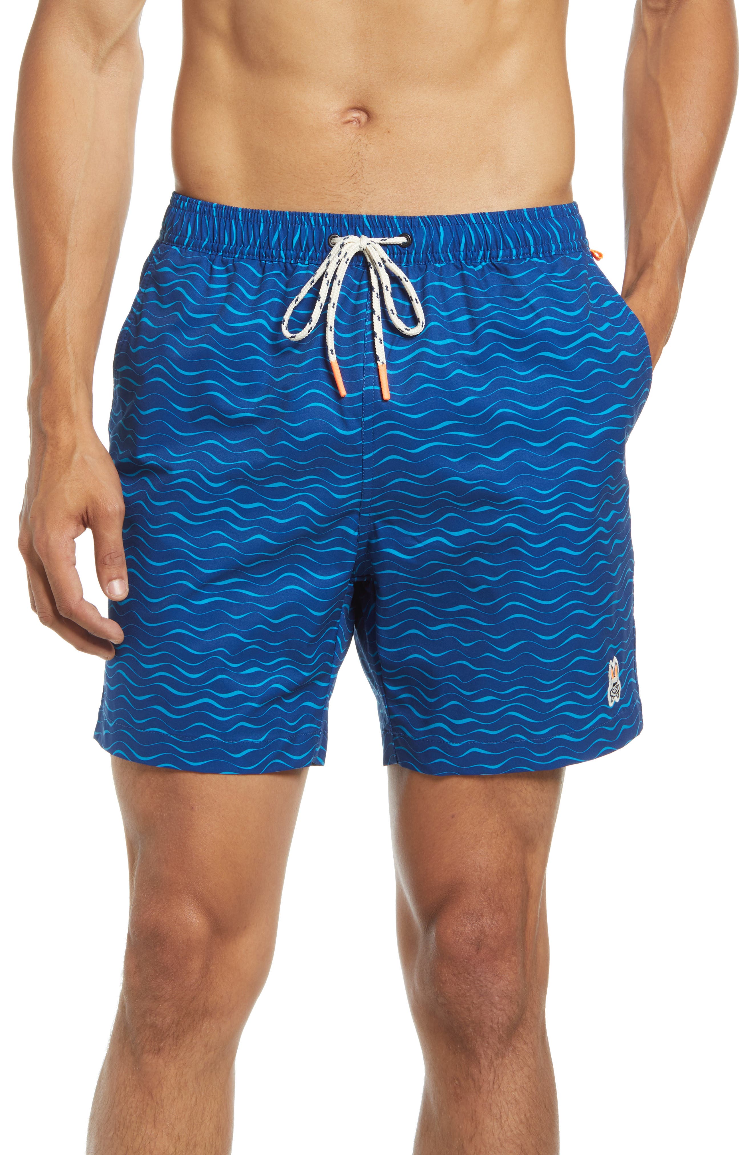 UPC 689137124881 - Psycho Bunny Wave Print Swim Trunks in Marine at ...