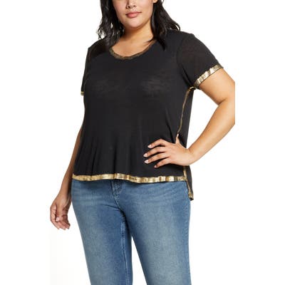 Plus Size Vince Camuto Gold Foil Hem Tee, Black