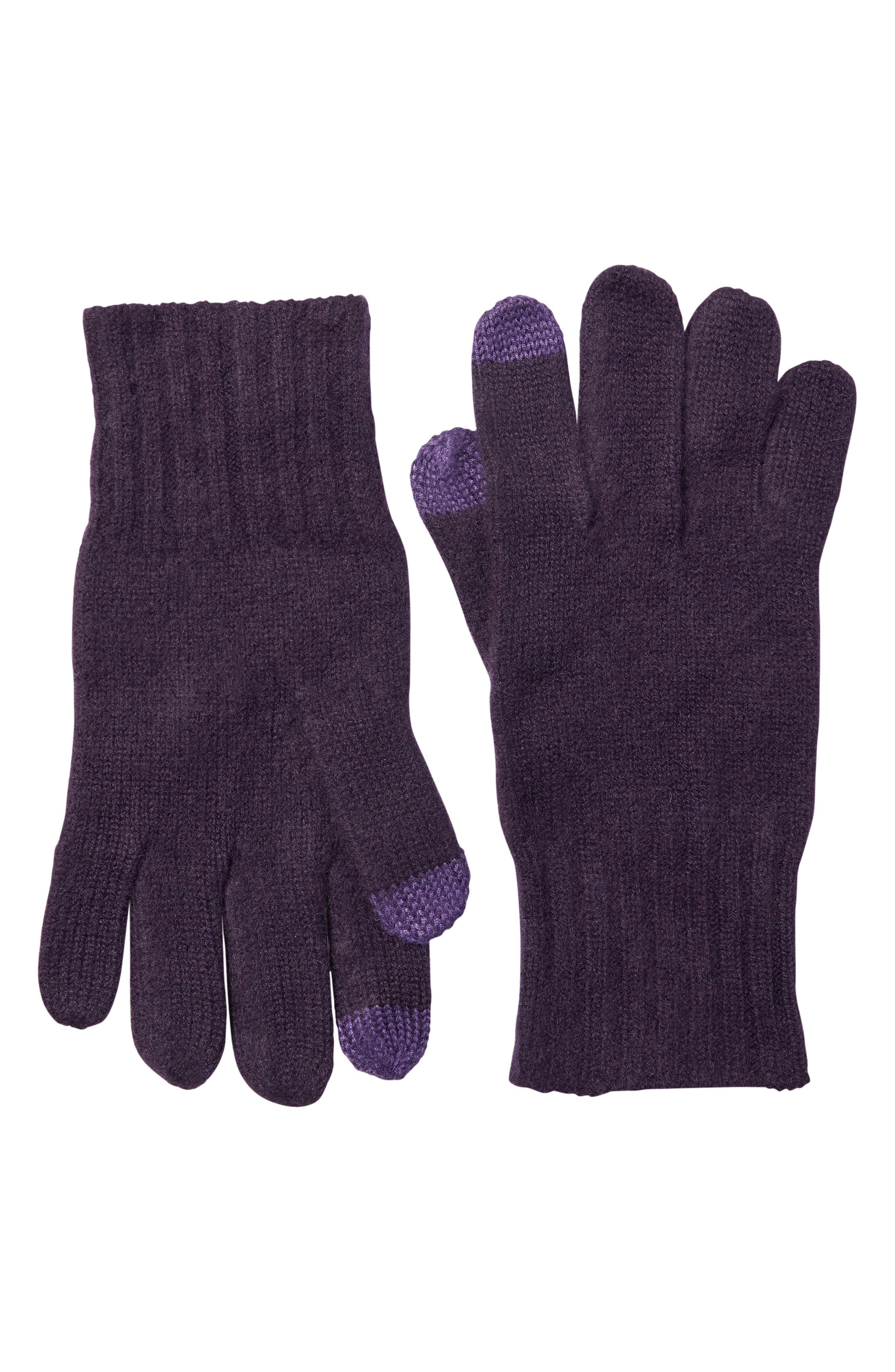 Amicale Cashmere Rib Knit Gloves In Dark Purple