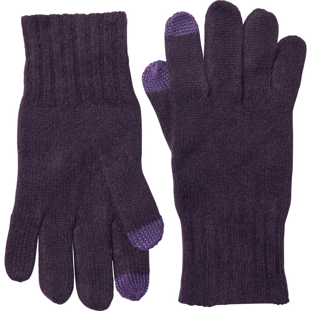Amicale Cashmere Rib Knit Gloves In Dark Purple