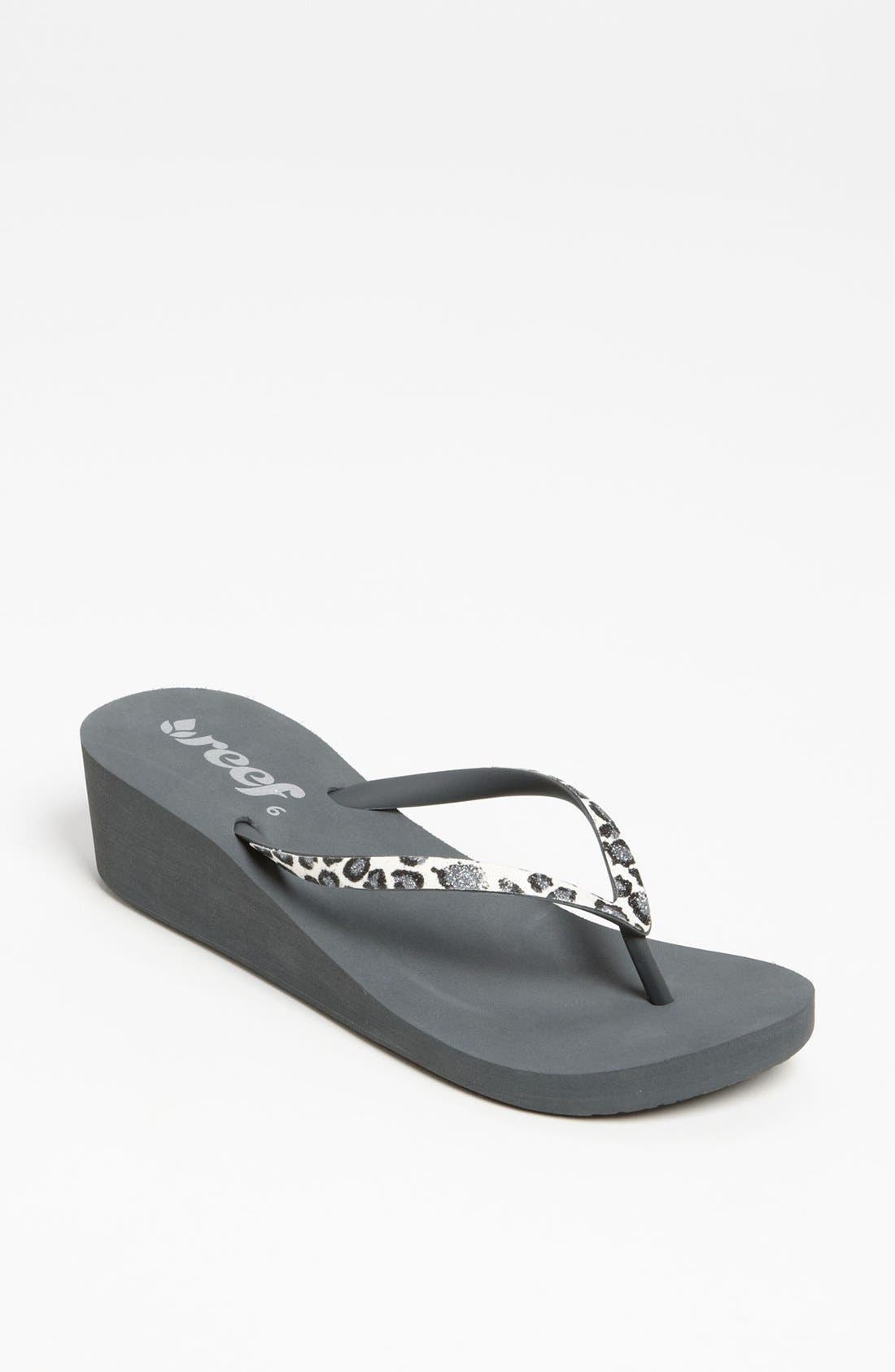 reef wedge flip flops silver