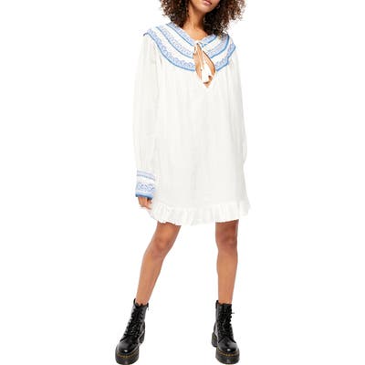Free People Erin Embroidered Long Sleeve Minidress, White
